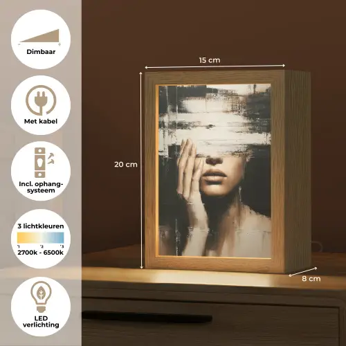 Hand - Gezicht - Strepen - Abstract Light Box met kabel (Tafellamp) klein -USP_NL