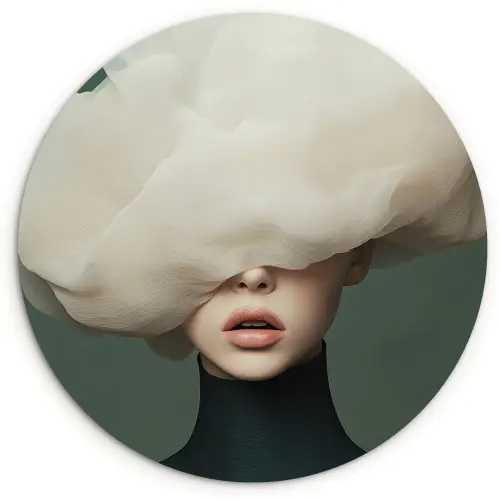 Hoed - Vrouw - Beige Wandcirkel kunststof plaat 5mm dik klein -3d