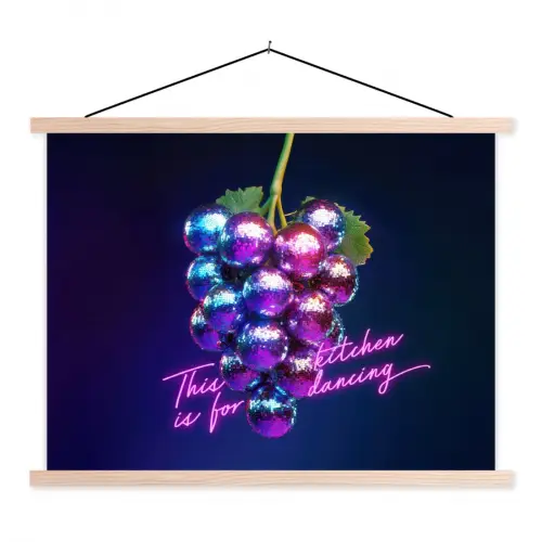 Quote - Neon - Disco - Druiven textielposter latten blank klein -3d