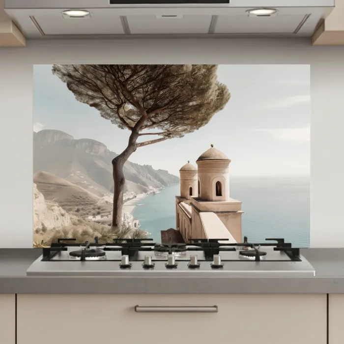 Kust - Klif - Boom - Gebouw keuken achterwand spatscherm klein -3d_website