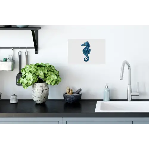 Zeepaardje - Staart - Blauw Muursticker klein -keuken