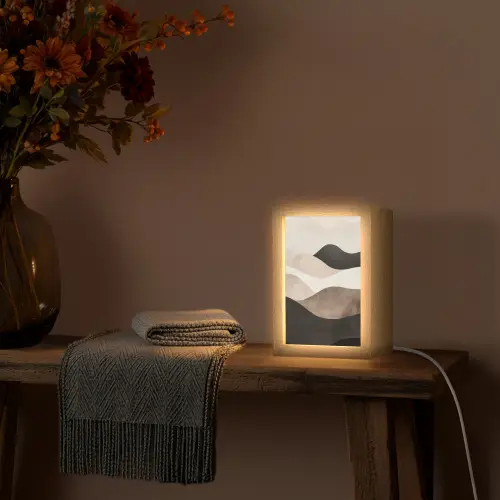 Abstract - Landschap - Golven - Crèmekleur Light Box met kabel (Tafellamp) klein -sfeer4