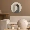 Grafisch gebogen motief - Beige Akoestische PET Vilt - Rond klein -sfeer1
