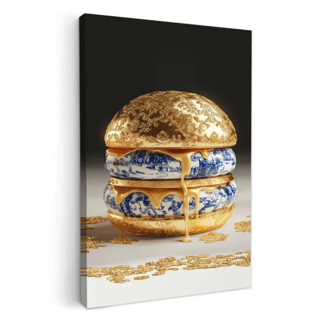 Delftsblauw - Goud - Burger KitchenYeah - Keuken - Canvas klein -3d