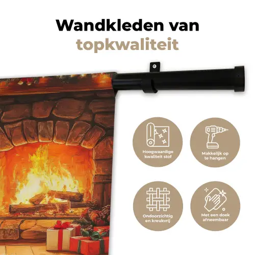 Winter - Kerst - Huis - Openhaard Wandkleed katoen klein -sfeer2