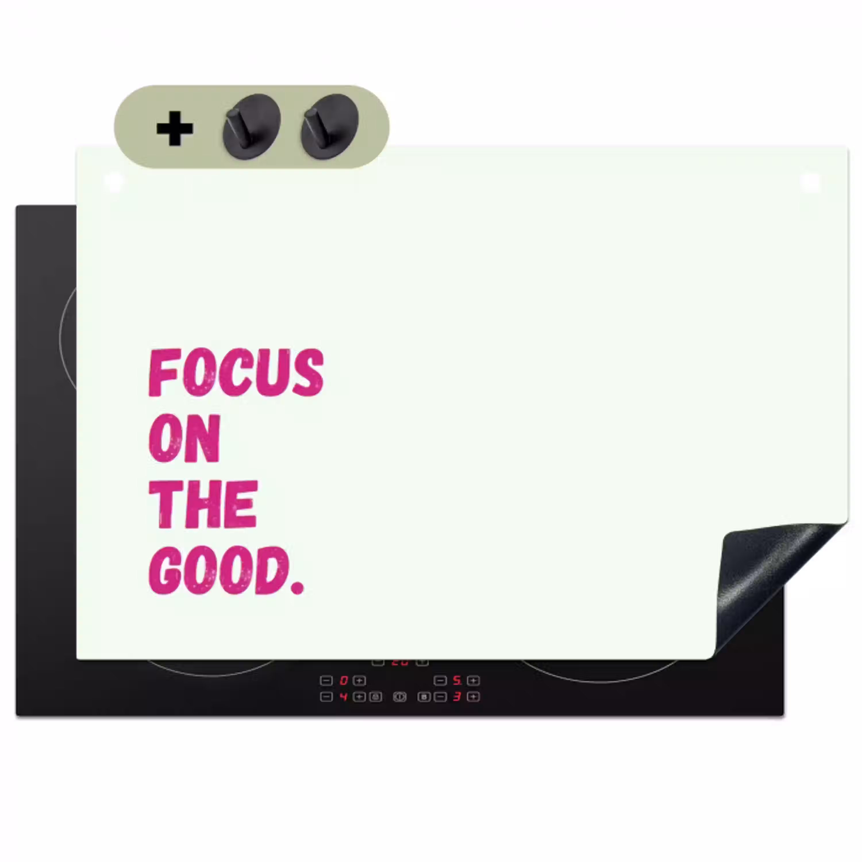Focus on the good - Beige - Roze Inductie beschemer met haakjes klein -3d