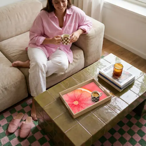 Grapefruit - Roze - Levendig Dienblad Rechthoek middel -sfeer3