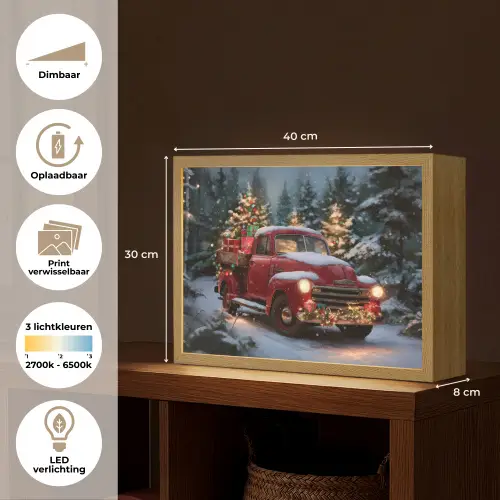 Kersttruck - Sneeuwbos - Rood Light Box met batterij (Wandlamp) middel -USP_websiteoverzichtNL