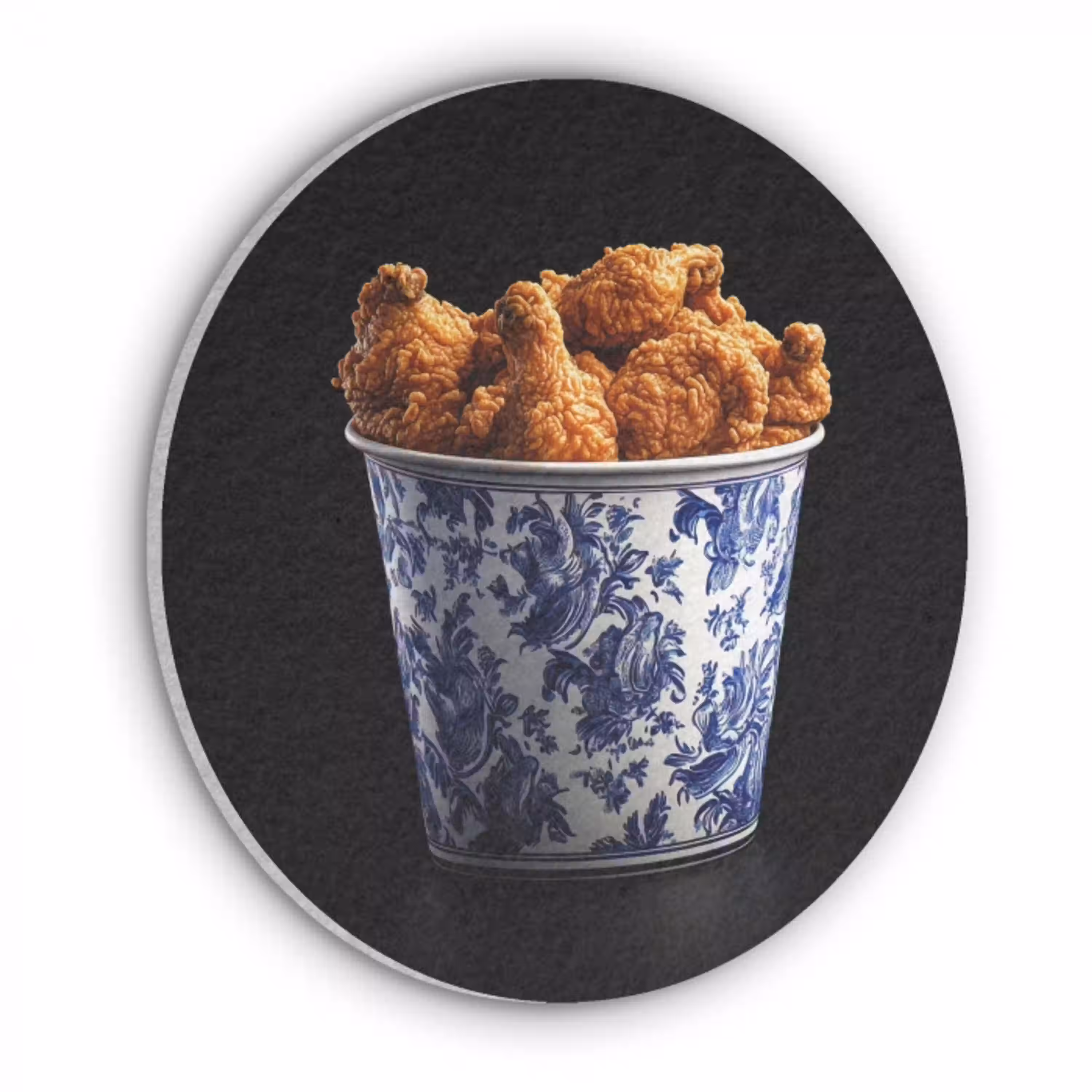 Kip - Bucket - Delfts blauw - Lekker Akoestische PET Vilt - Rond klein -3d