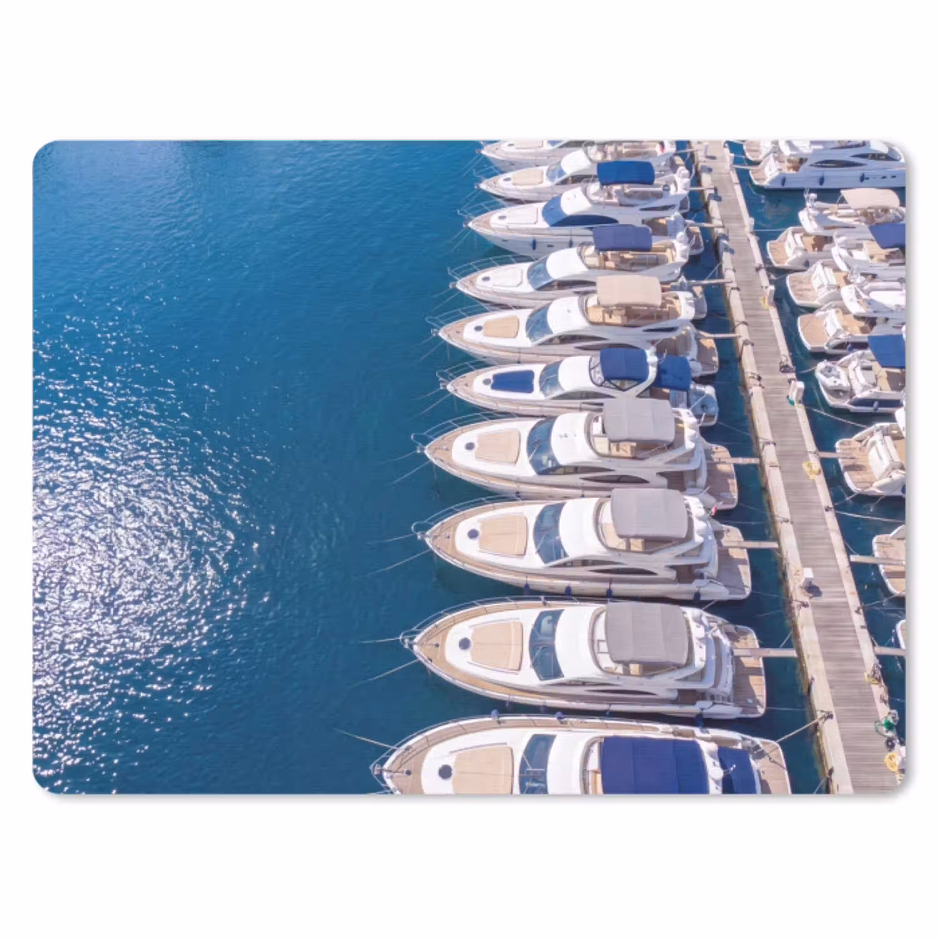 Boot - Jachthaven - Water - Zomer - Blauw muismat rubber klein -3d