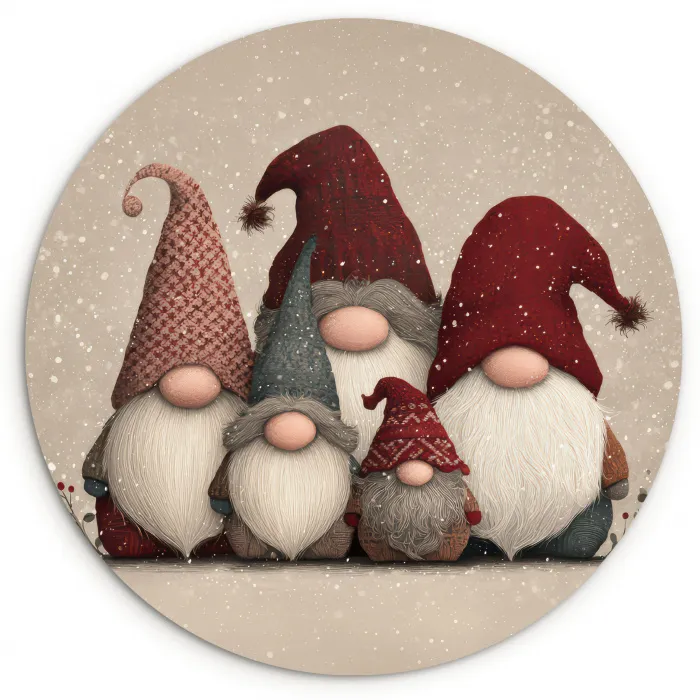 Kabouters - Kerst - Sneeuw - Puntmutsen Wandcirkel kunststof plaat 5mm dik klein -3d