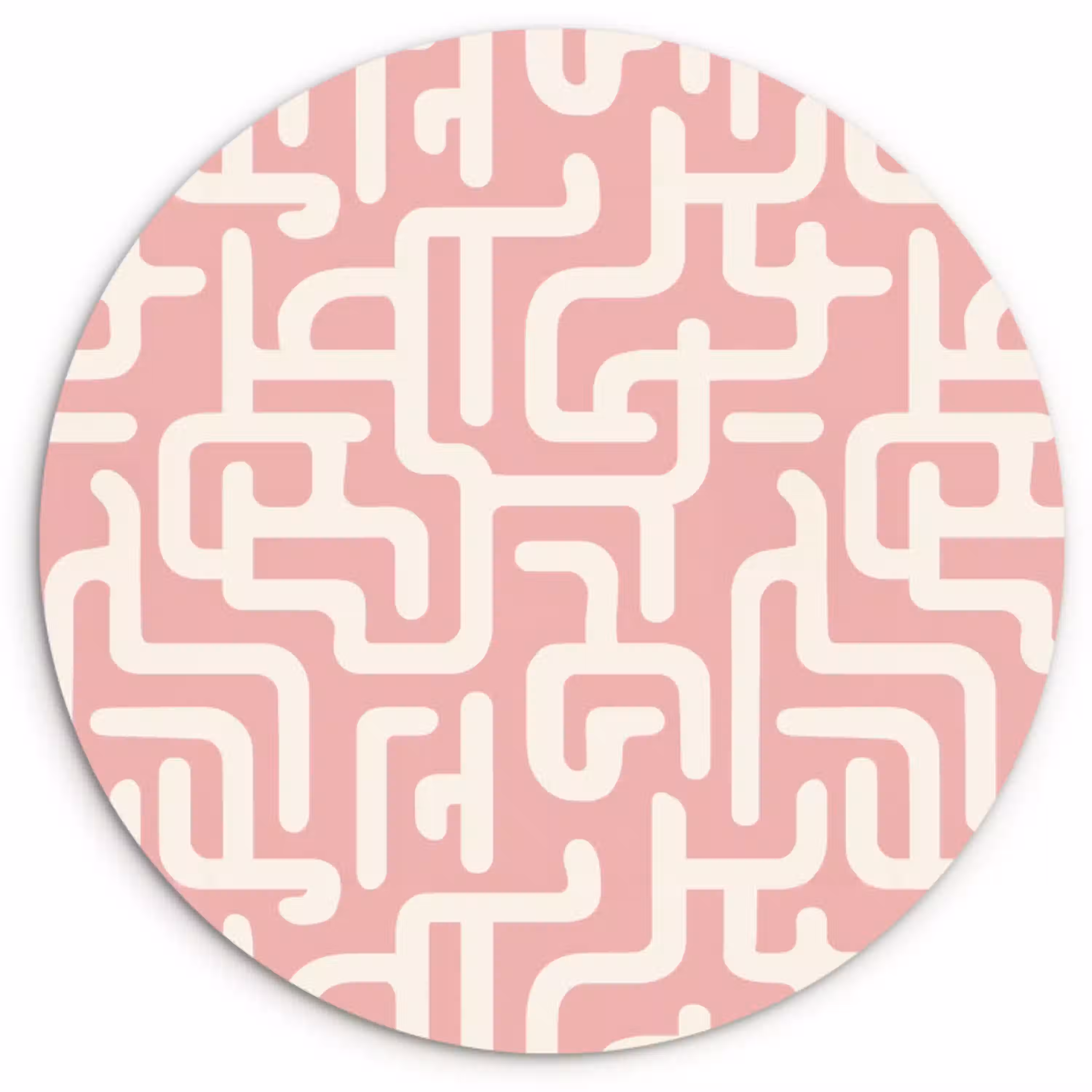 Doolhofpatroon - Roze - Wit - Abstract Wandcirkel kunststof plaat 5mm dik klein 188 -3d