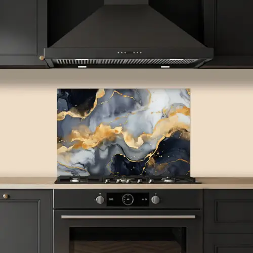 Marmer - Goud - Abstract - Luxe - Zwart en Wit keuken achterwand spatscherm klein -sfeer1