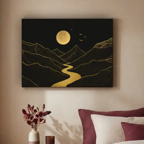 Rivier - Goud - Maan - Vogels Textielframe - compleet frame klein -sfeer1