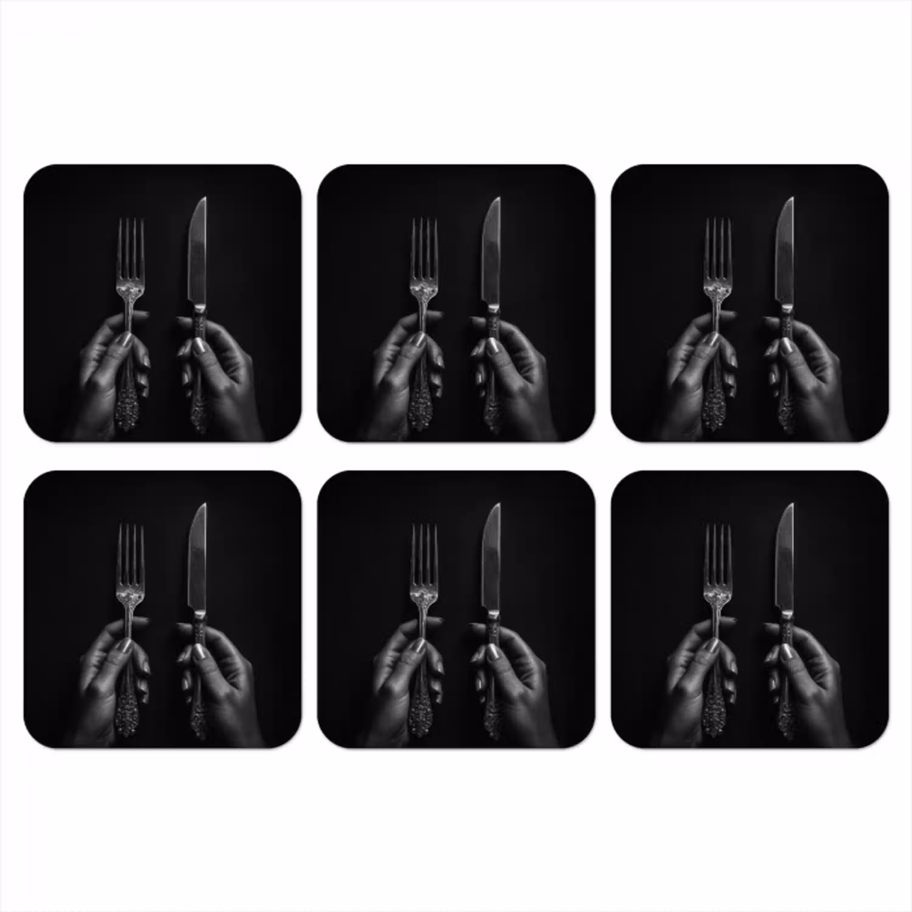 Bestek - Zwart - Wit onderzetter kurk middel -3d