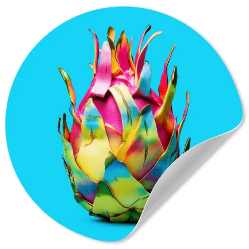 Drakenfruit - Blauw - Levendig Wandcirkel behangsticker klein -3d