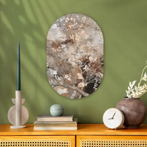 Amandelbloesem - Kunst - Van Gogh - Beige - Abstract Wandcirkel Ovaal Forex klein -sfeer2