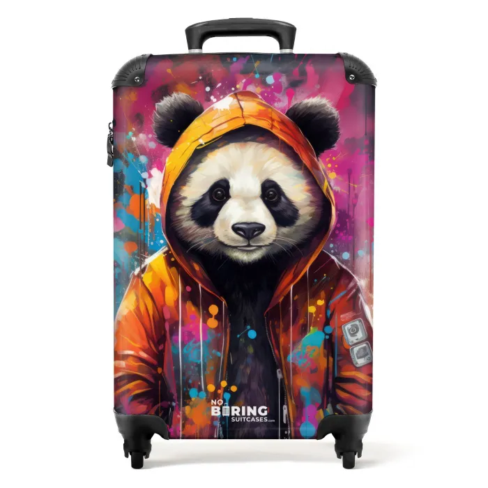 Panda met oranje jas en verfspetters Koffer - NBS - Handbagage middel -productfoto_recht