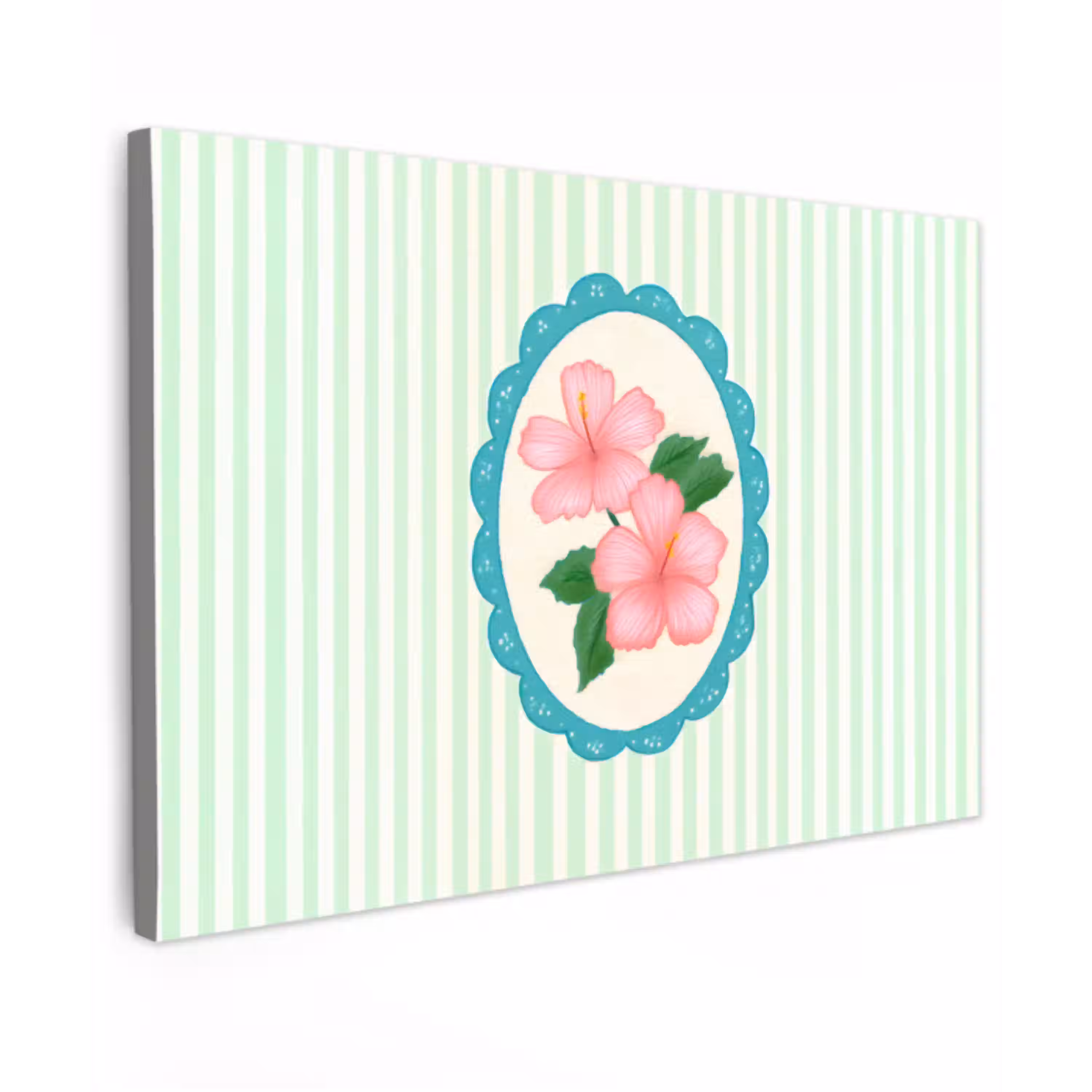 Bloemen - Ovaal - Strepen - Groen canvas 2cm klein -z3d