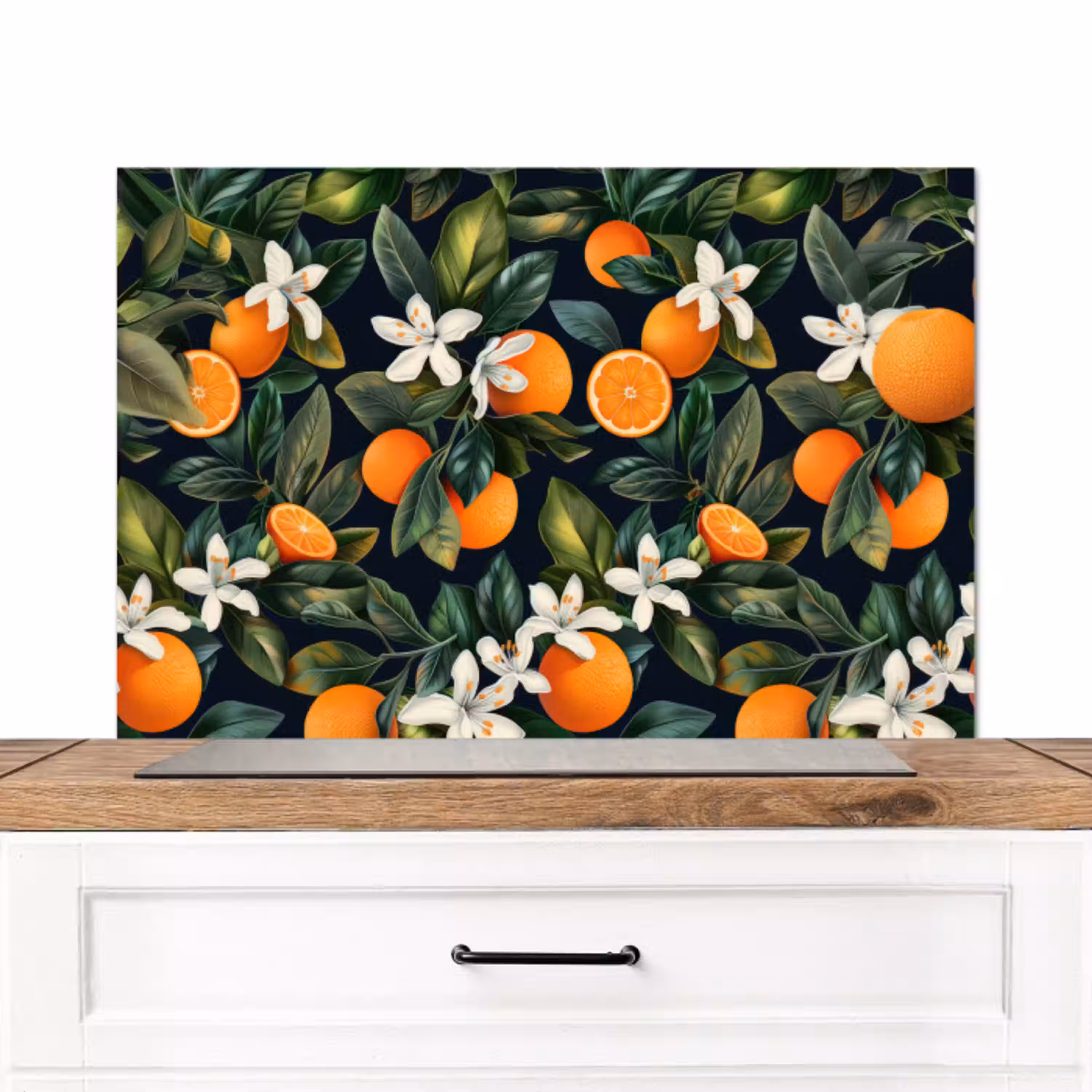 Sinaasappels - Bloesems - Bladeren - Tropisch Spatscherm Aluminium middel -3d_zonderpan
