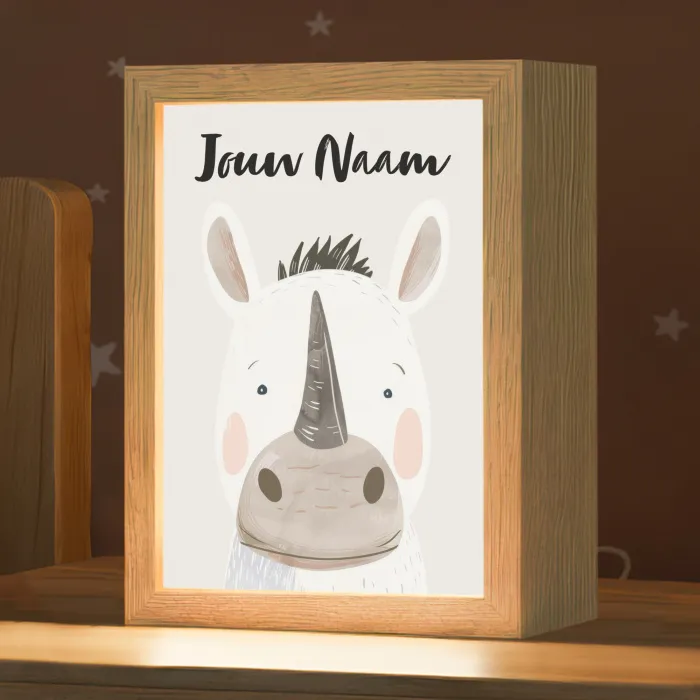 Neushoorn - Wilde dieren - Pastel kleuren Light Box met kabel (Kinderlampje) klein -zzz_3d_website