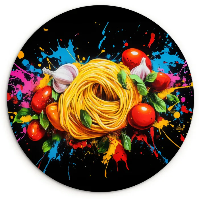 Spaghetti - Graffiti - Verf - Kleurrijk - Eten - Modern Wandcirkel kunststof plaat 5mm dik klein -3d