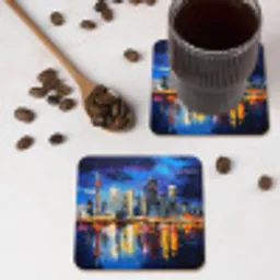 Skyline Toronto - Modern - Stadslicht - Blauw onderzetter kurk middel -sfeer2