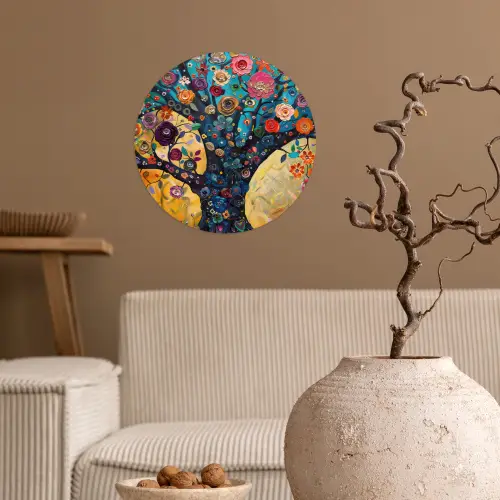 Boom - Levensboom - Kleurrijk - Bloemen - Modern Wandcirkel behangsticker klein -sfeer1