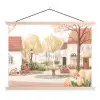 Dorpsplein - Fontein - Tulpen textielposter latten blank klein -3d