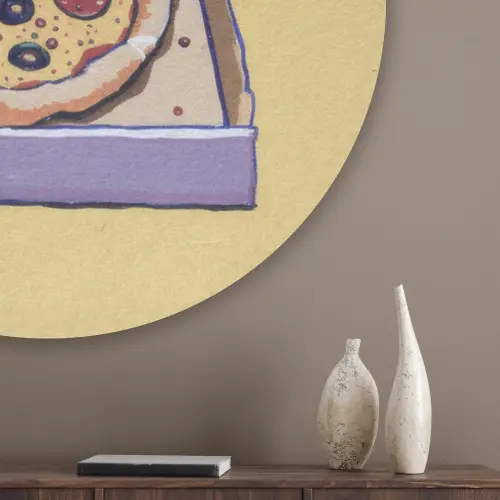 Pizza - Doos - Salami - Illustratie Akoestische PET Vilt - Rond klein -sfeer5_closeup