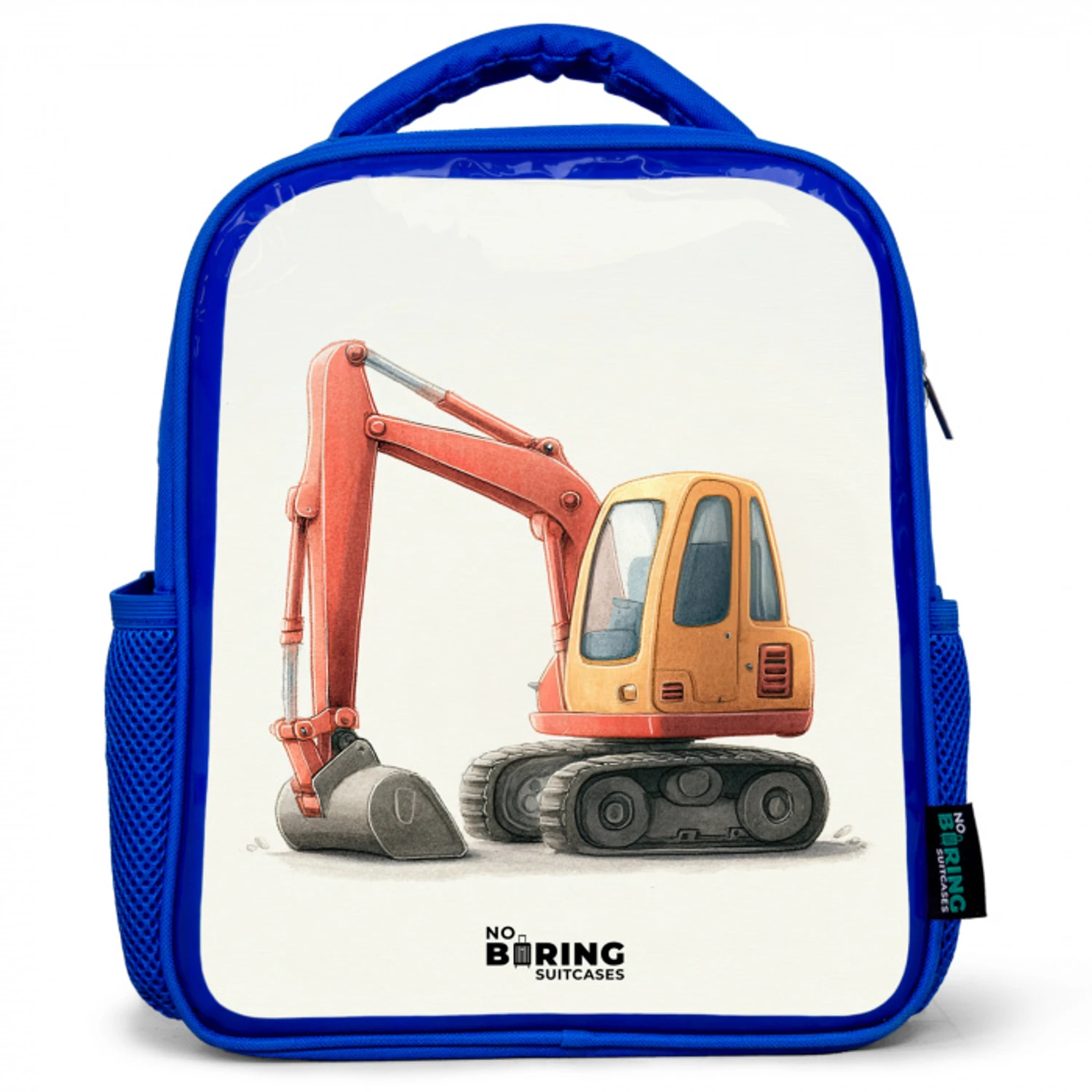 Graafmachine - Getekend - Oranje Kinderrugzak - Blauw middel -3d