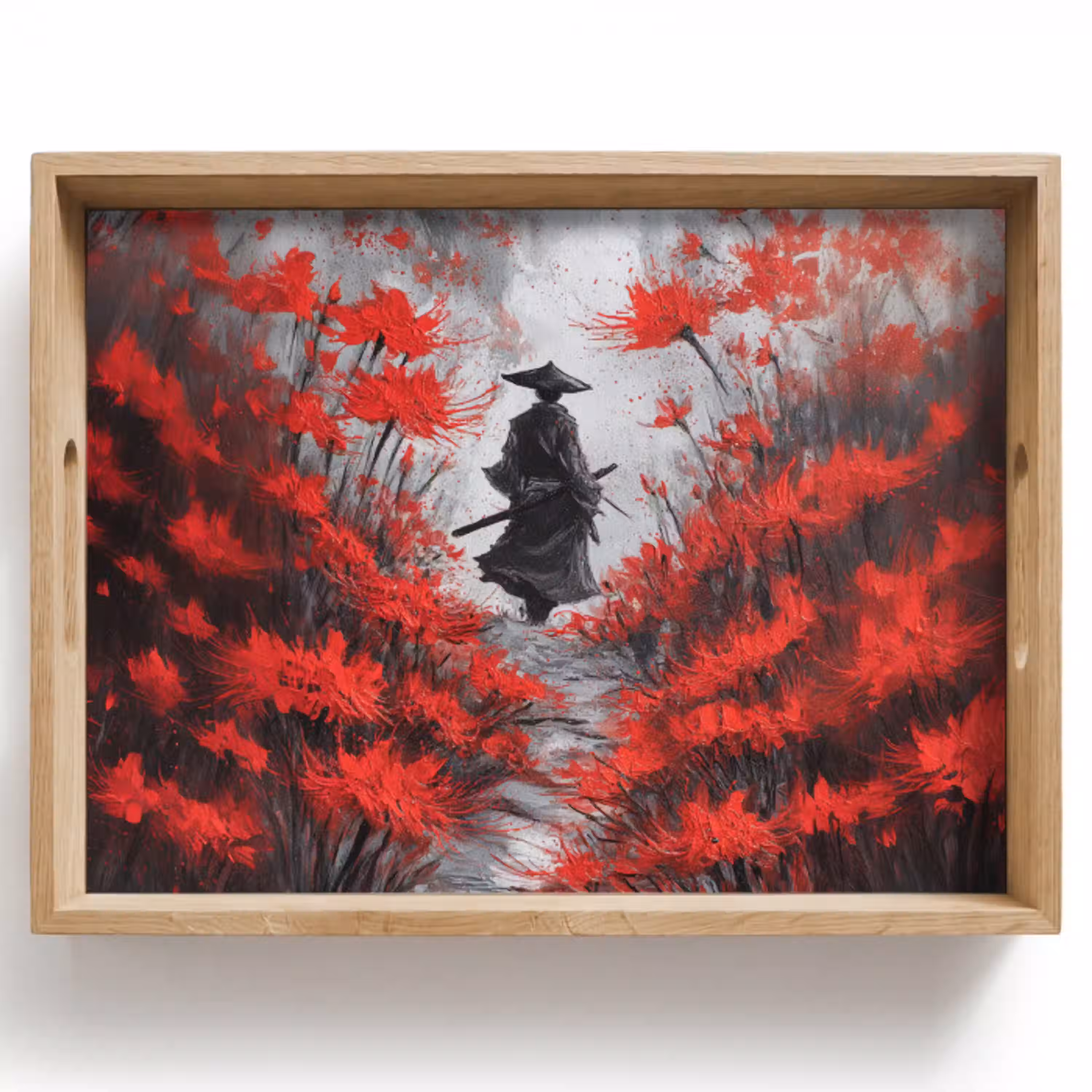 Rode bloemen - mistig - Man Dienblad Rechthoek middel -z3d_shopping