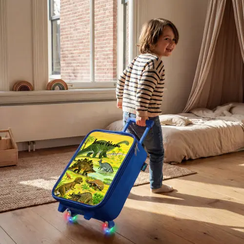 Dinosaurus in Dinosaurusland Kinderkoffer - Blauw klein -sfeer1