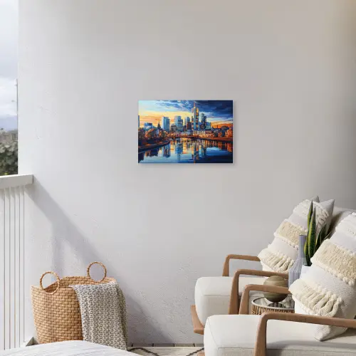 Zonsondergang Frankfurt - Stad - Skyline - Water Tuinposter op houten frame 2 cm dik klein -sfeer1