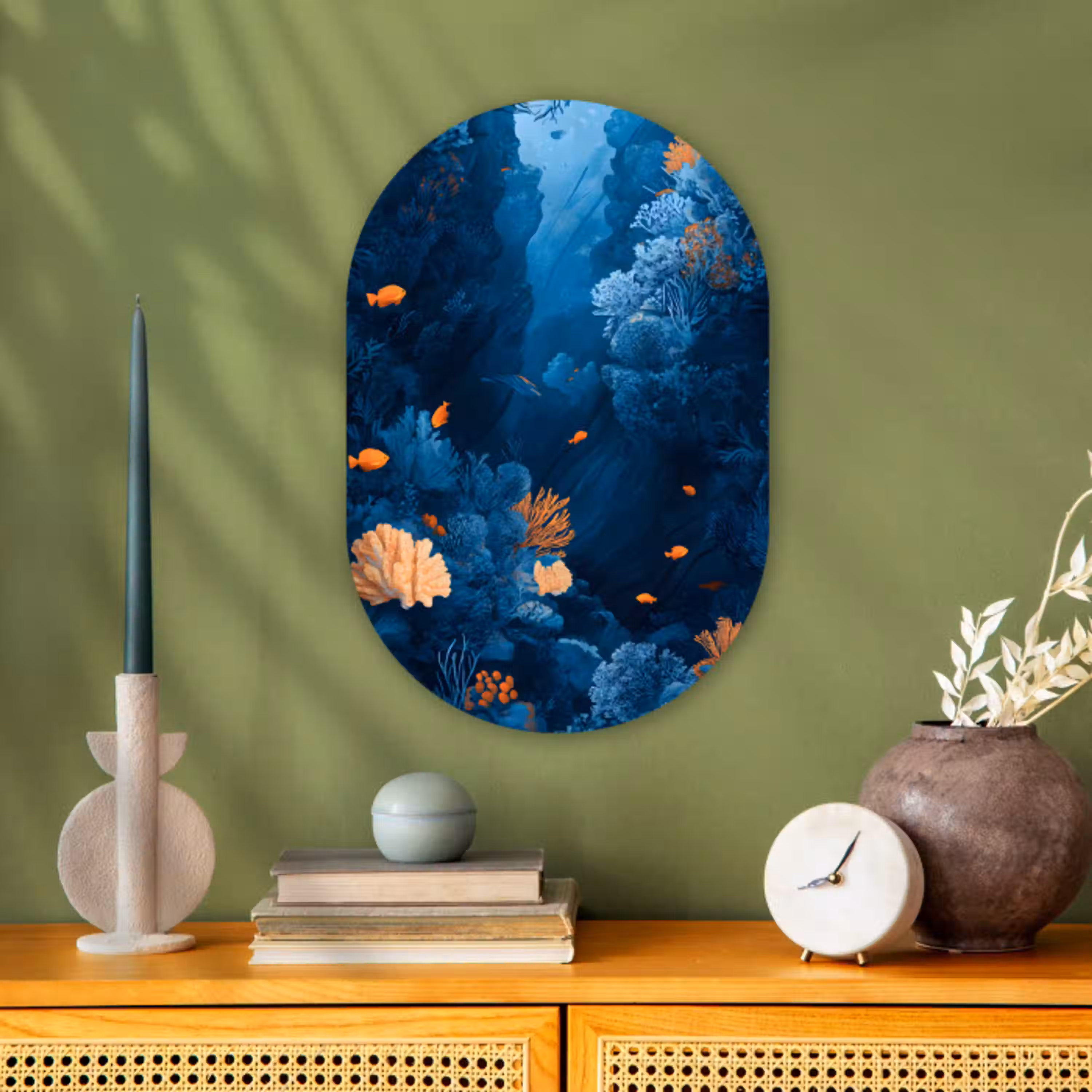 Koraalrif - Vissen - Oceaan - Blauw Wandcirkel Ovaal Forex klein -sfeer2