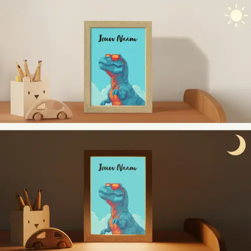Dino - Blauw - Zonnebril - Wolken Light Box met kabel (Kinderlampje) klein -sfeer3_kind
