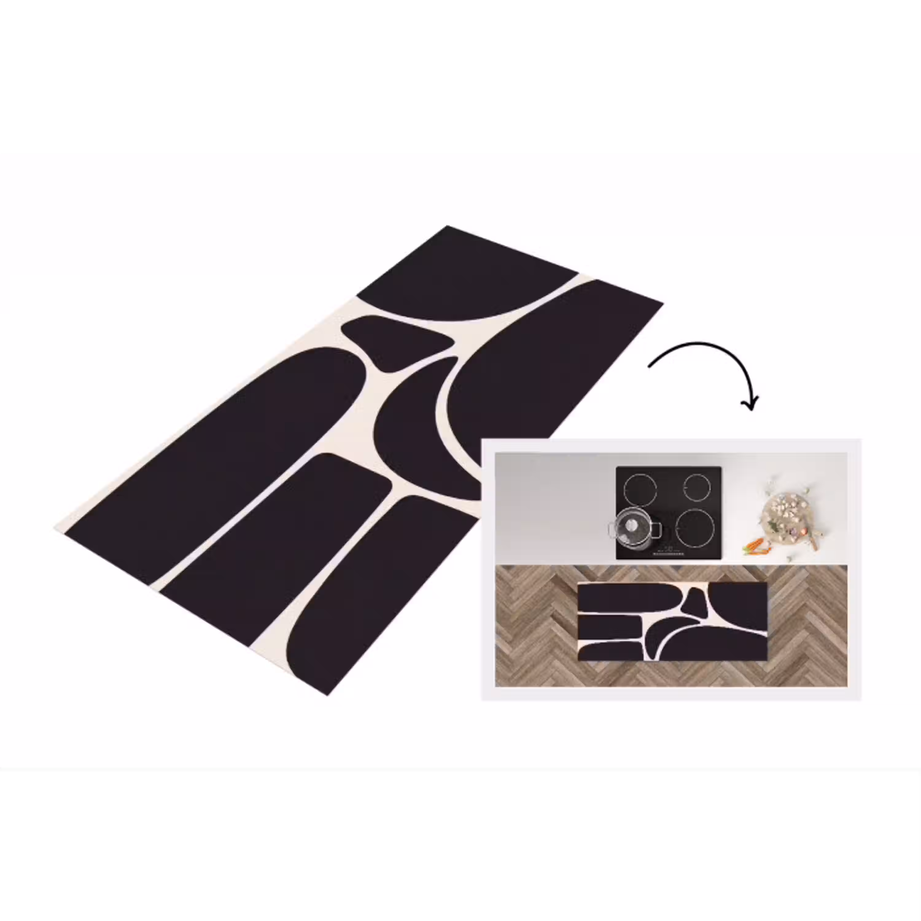 Patroon - Organisch - Zwart Keukenloper - keukenmat middel -3d