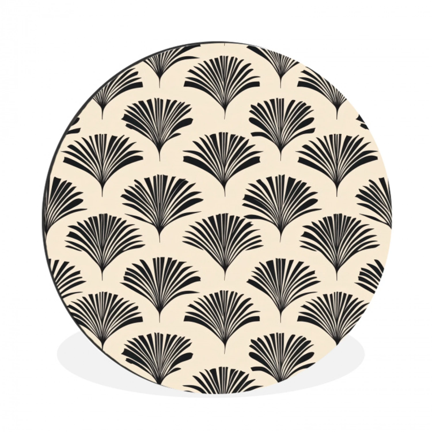 Waaiers - Botanisch - Zwart - Beige Wandcirkel aluminium klein 190 -3d