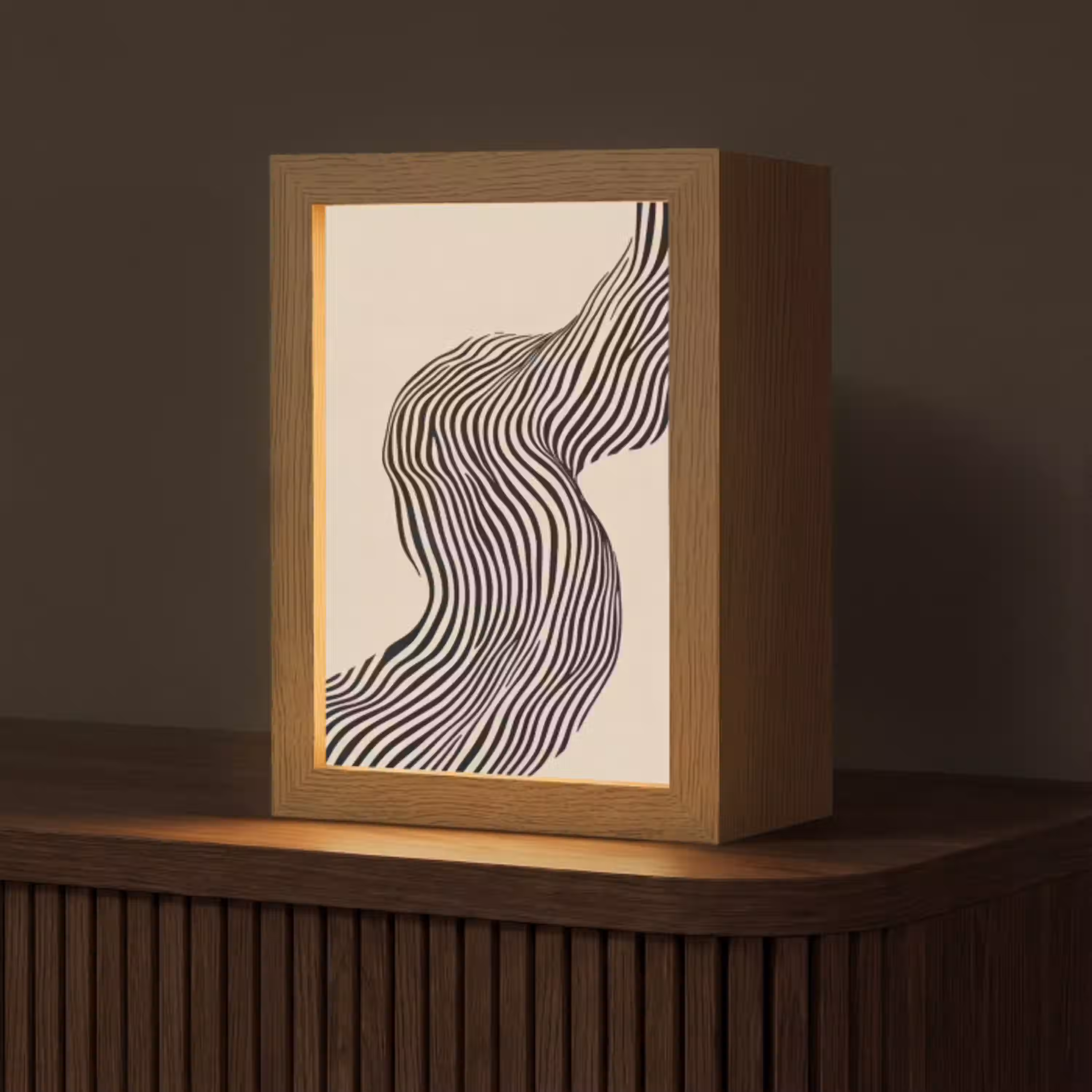 Golvend - Lijnen - Abstract - Silhouet Light Box met kabel (Tafellamp) klein -z3d_website