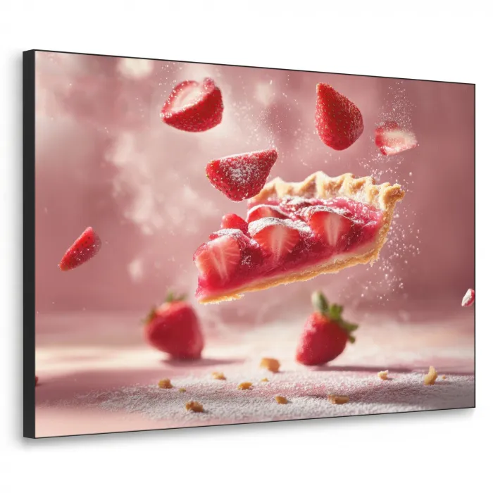 Aardbei - Taart- Eten - Roze Textielframe zwart klein -3d