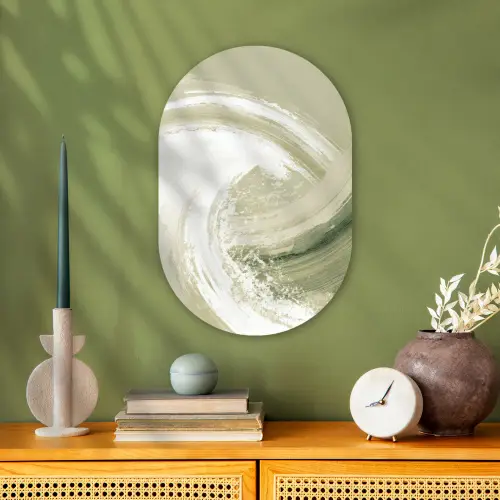 Abstract - Penseelstreken - Golven - Groen Wandcirkel Ovaal Forex klein -sfeer2