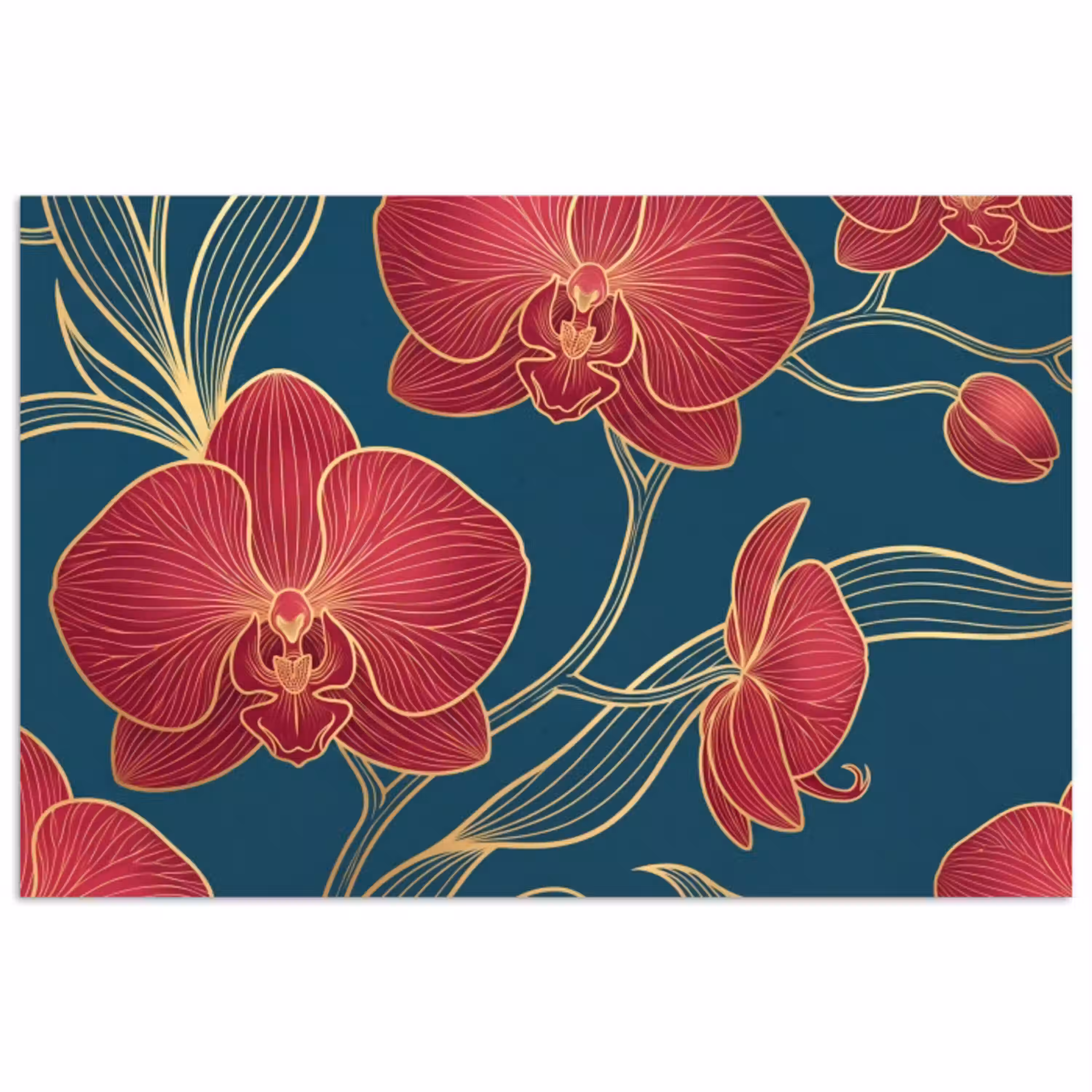Bloemen - Rood - Goud poster papier klein -3d