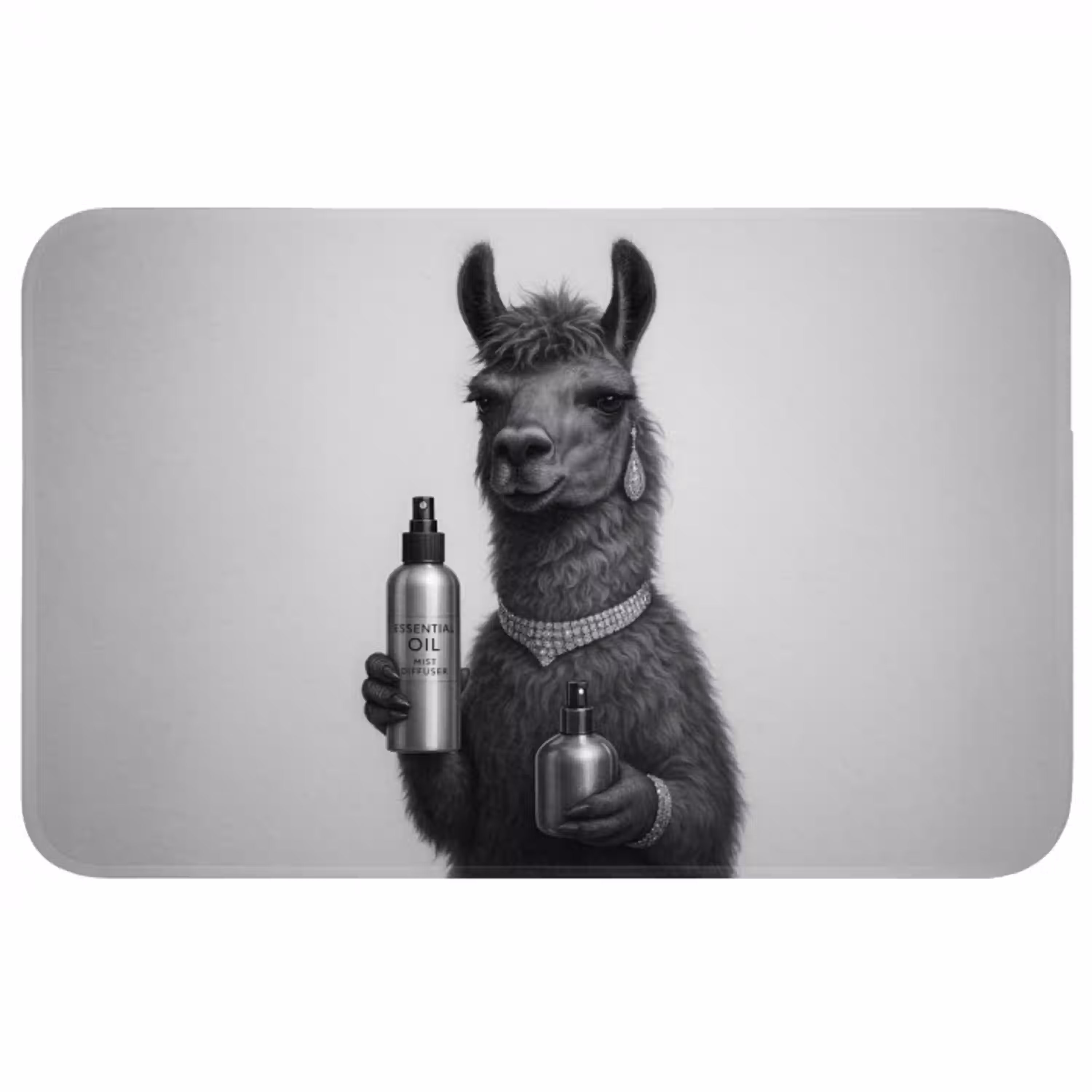 Lama - Flessen - Zwart - Wit Badmat middel -3d