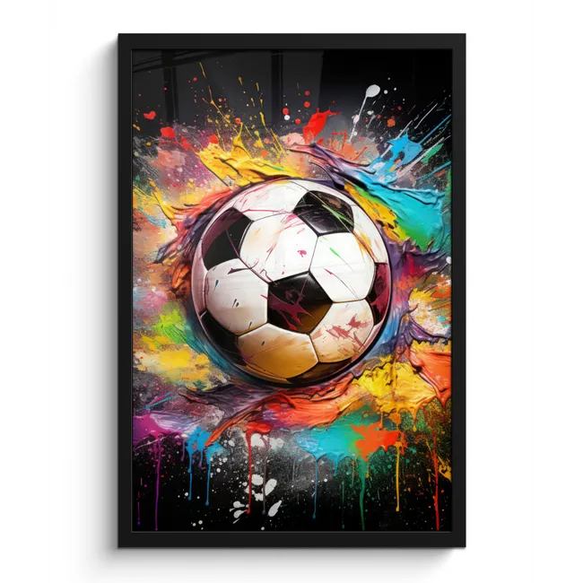 Poster met lijst - Voetbal - Verf - Kleuren - Zwart - Wit