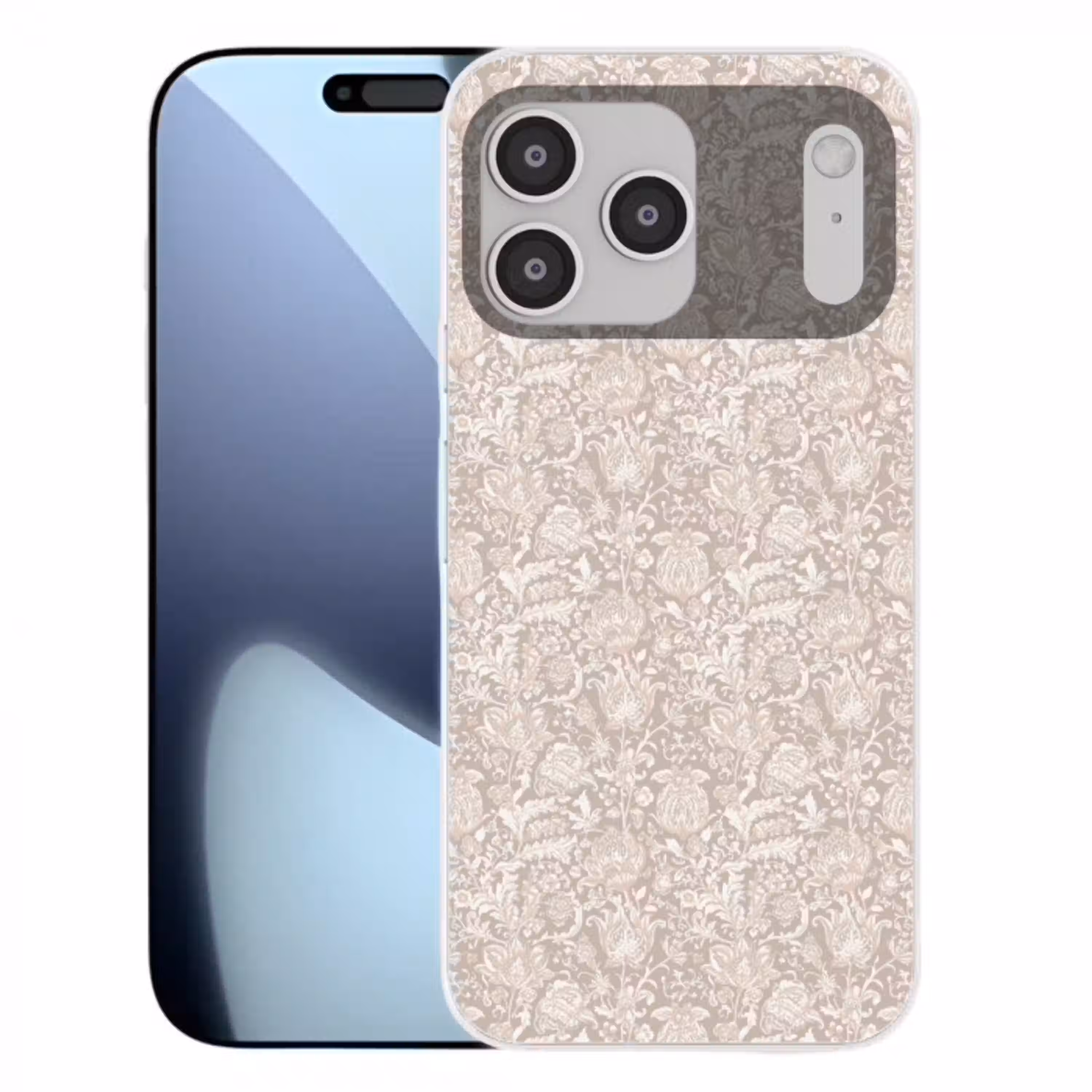Bloemenprint - Grijs - Crème Telefoonhoesje iPhone 17 Pro Max klein 879 -3d