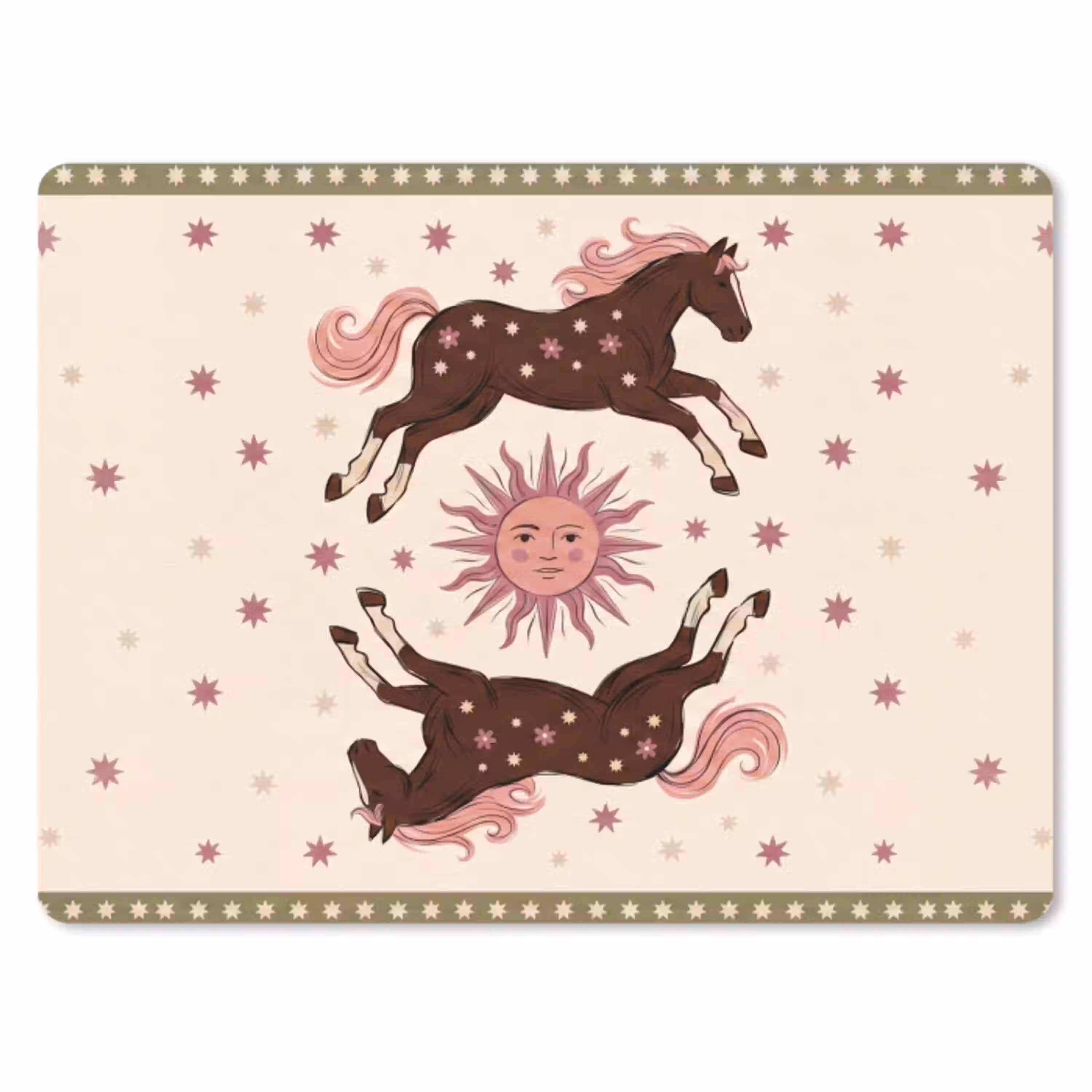 Paard - Zon - Mystiek - Illustratie - Roze muismat rubber klein -3d