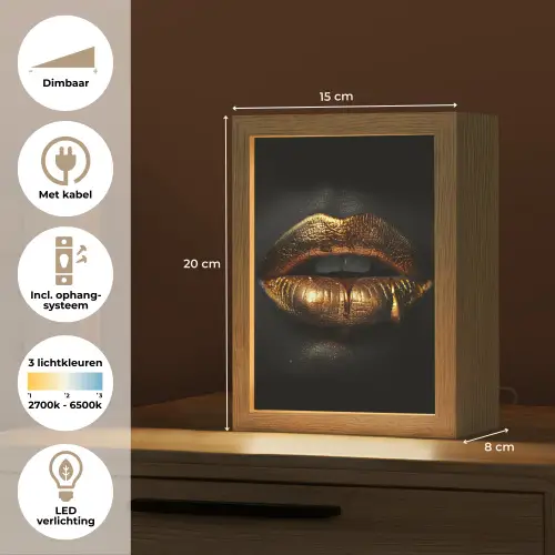 Lippen - Goud - Abstract - Zwart - Aesthetic Light Box met kabel (Tafellamp) klein -USP_NL