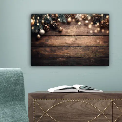 Kerstdecoratie - Houten - Dennenappel - Bruin canvas 2cm klein -sfeer4
