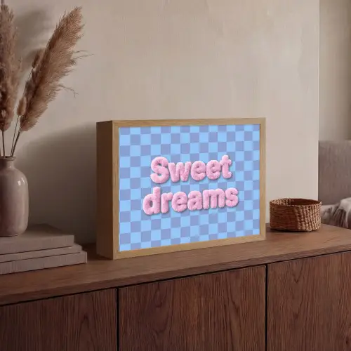 Sweet dreams - Vierkanten - Roze - Blauw Light Box met batterij (Wandlamp) middel -sfeer2