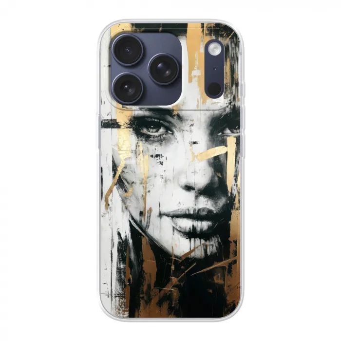 Portret - Vrouw - Penseelstreken - Goud Telefoonhoesje iPhone 17 Pro klein -3d